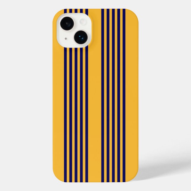 Navy blue and sunny yellow five stripes pattern iPhone case (Back)