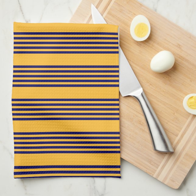 Navy blue and sunny yellow five stripes pattern kitchen towel (Quarter Fold)