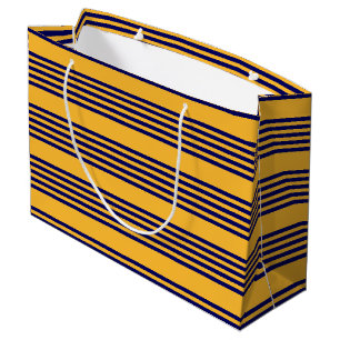 Navy blue and sunny yellow five stripes pattern large gift bag