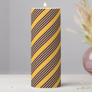 Navy blue and sunny yellow five stripes pattern pillar candle