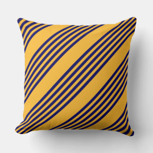 Navy blue and sunny yellow five stripes pattern throw pillow