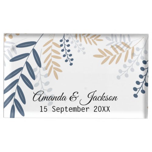 Navy Blue and Tan Vine Leaves Place Card Holder