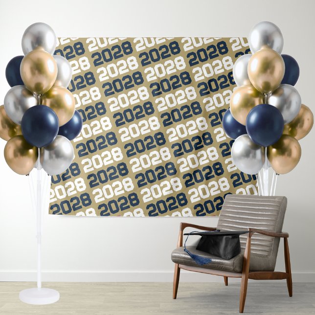 Navy Blue and Taupe Gold Graduation Backdrop (Gold & Navy Repeating Class Year Graduation Backdrop for Senior Photos, Table Display or Photo Booth)
