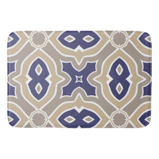 Navy Blue and Taupe Moroccan Bathroom Mat