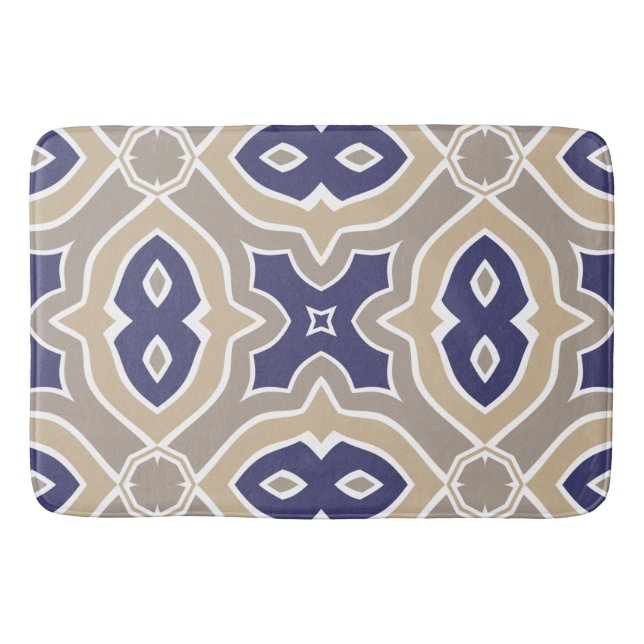 Navy Blue and Taupe Moroccan Bathroom Mat (Front)