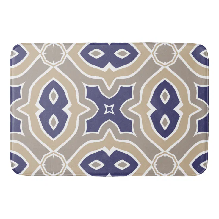 Navy Blue and Taupe Moroccan Bathroom Mat | Zazzle
