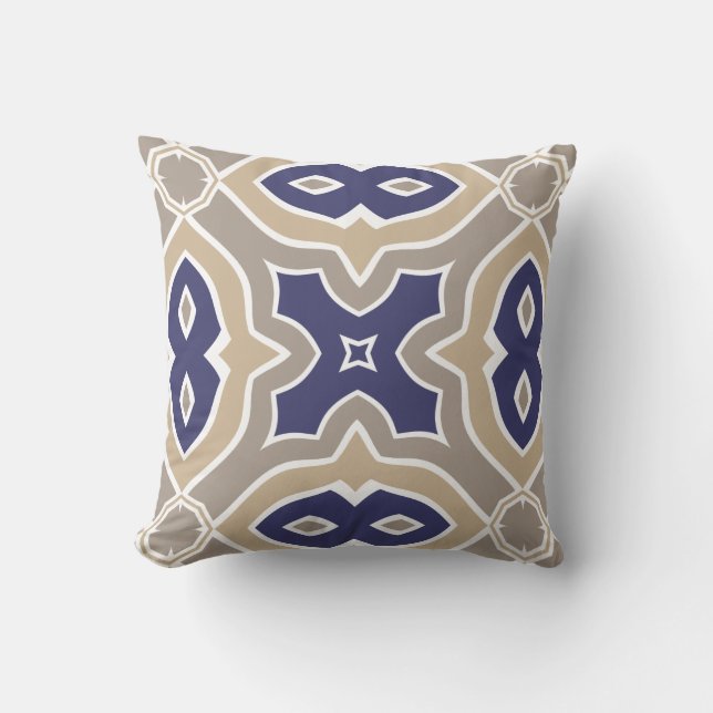 Navy Blue and Taupe Moroccan Throw Pillow (Front)
