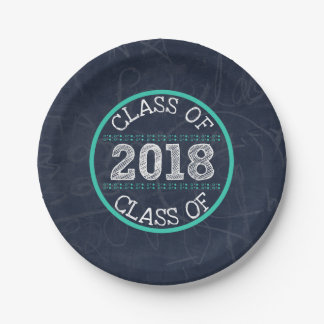 Navy Blue and Teal Chalkboard Graduation Party Paper Plates