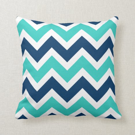 Navy Blue and Teal Chevron Zigzag Pattern Throw Pillow