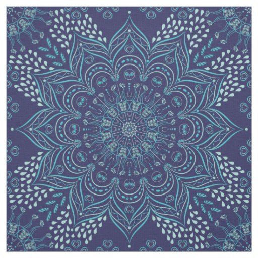Navy blue and teal mandala pattern fabric