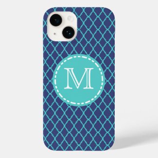 Navy Blue and Teal Maroccan Pattern - Monogrammed