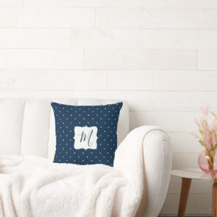 Navy Blue and Tiny White Polka Dots Throw Pillow