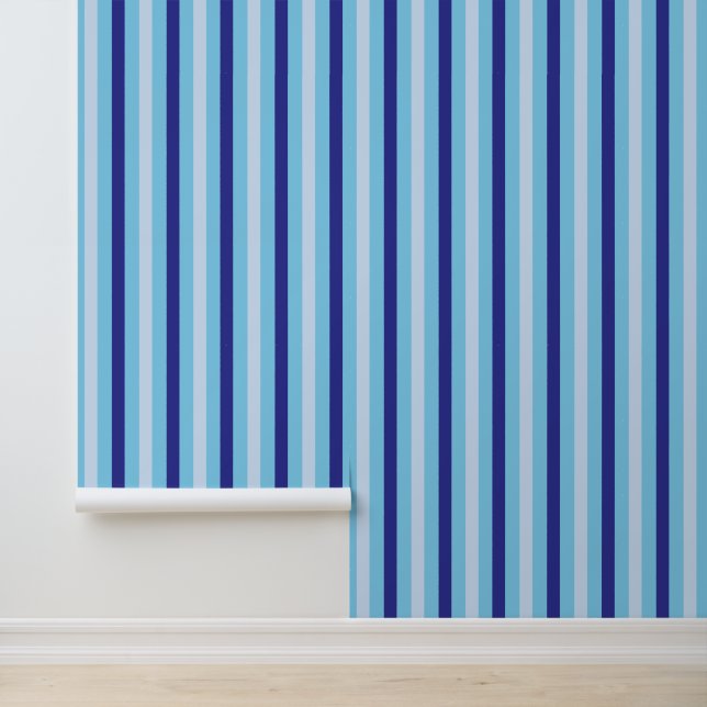 Navy Blue And Turquoise Stripes Bathroom Wallpaper (Application)