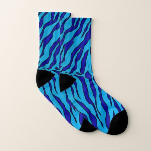 Navy Blue And Turquoise Tiger Stripes Animal Print Socks