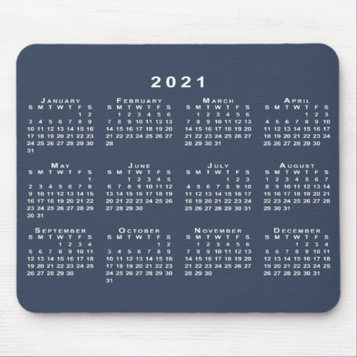 Navy Blue and White 2021 Calendar Mouse Pad