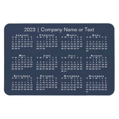 Navy Blue and White 2023 Calendar with Custom Text Magnet