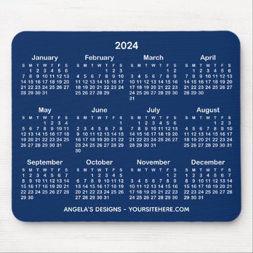 Navy Blue and White 2024 Calendar Promotional Mouse Pad