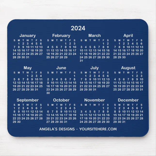 Navy Blue and White 2024 Calendar Promotional Mouse Pad Zazzle