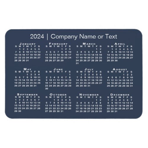 Navy Blue and White 2024 Calendar with Custom Text Magnet