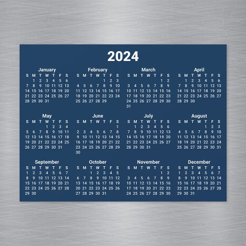 Navy Blue and White 2024 Magnetic Calendar