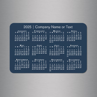 Navy Blue and White 2025 Calendar with Custom Text Magnet