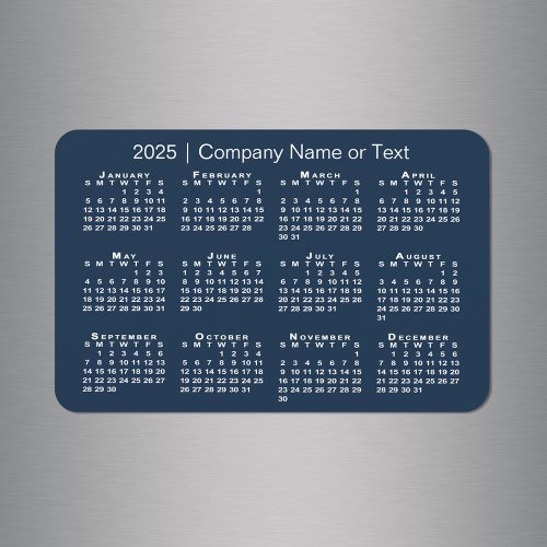 Navy Blue and White 2025 Calendar with Custom Text Magnet