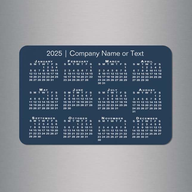 Navy Blue and White 2025 Calendar with Custom Text Magnet (Navy Blue and White 2025 Calendar with Custom Text Magnet in situ)