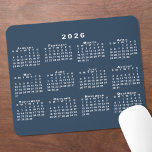 Navy Blue and White 2026 Calendar Mouse Pad<br><div class="desc">Simple, professional calendar mouse pad features a white 2026 calendar on a navy blue background. If you'd like a different color background, tap "Edit using Design Tool" and select a background color in the sidebar. Then click "done" and "add to cart" to purchase your customized mouse pad. Copyright ©Claire E....</div>