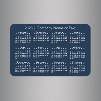 Navy Blue and White 2026 Calendar with Custom Text Magnet
