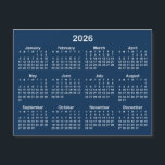 Navy Blue and White 2026 Magnetic Calendar<br><div class="desc">Create your own solid color background 2026 calendar magnet. 
The thin magnet is a horizontal format with the 4.25" x 5.6" size.
Customize the solid navy blue background color to create your own design.
Minimalist dark blue and white small magnet design for your fridge.</div>