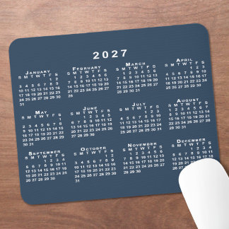Navy Blue and White 2027 Calendar Mouse Pad