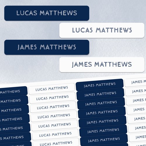 Navy Blue and White 4 Designs Boys Waterproof Kids Labels