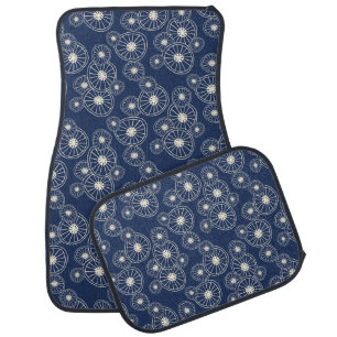 Navy-blue and white Abstract Japanese pattern Car Floor Mat