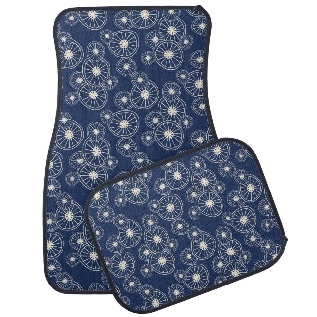 Navy-blue and white Abstract Japanese pattern Car Floor Mat (Set)
