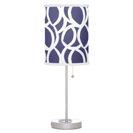 Navy Blue and White Abstract Line Pattern Table Lamp (Left)