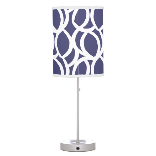 Navy Blue and White Abstract Line Pattern Table Lamp (Back)