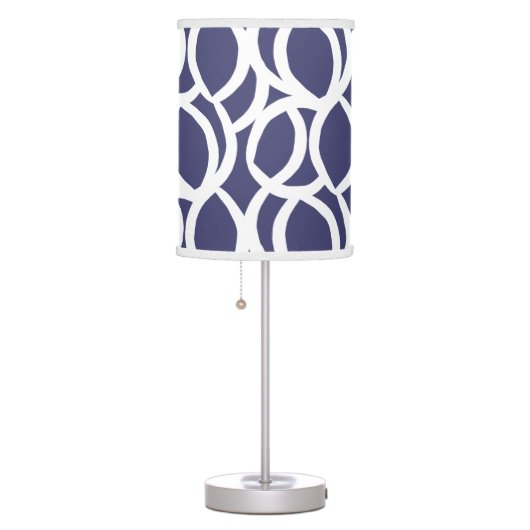 Navy Blue and White Abstract Line Pattern Table Lamp (Right)