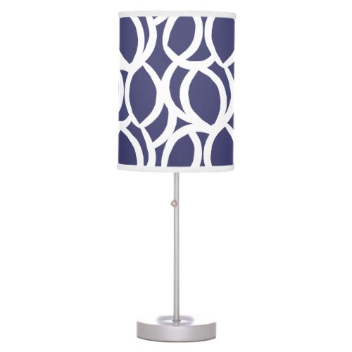 Navy Blue and White Abstract Line Pattern Table Lamp