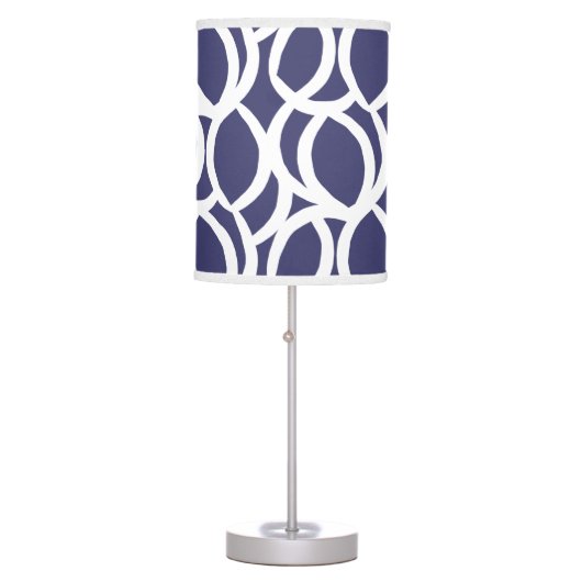 Navy Blue and White Abstract Line Pattern Table Lamp (Front)
