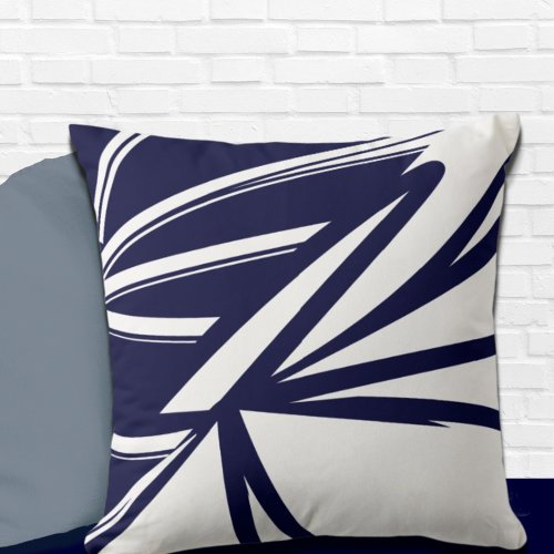 Navy Blue and White Abstract Linear Color Block Throw Pillow