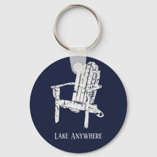 Navy Blue and White Adirondack Chair Personalized Keychain