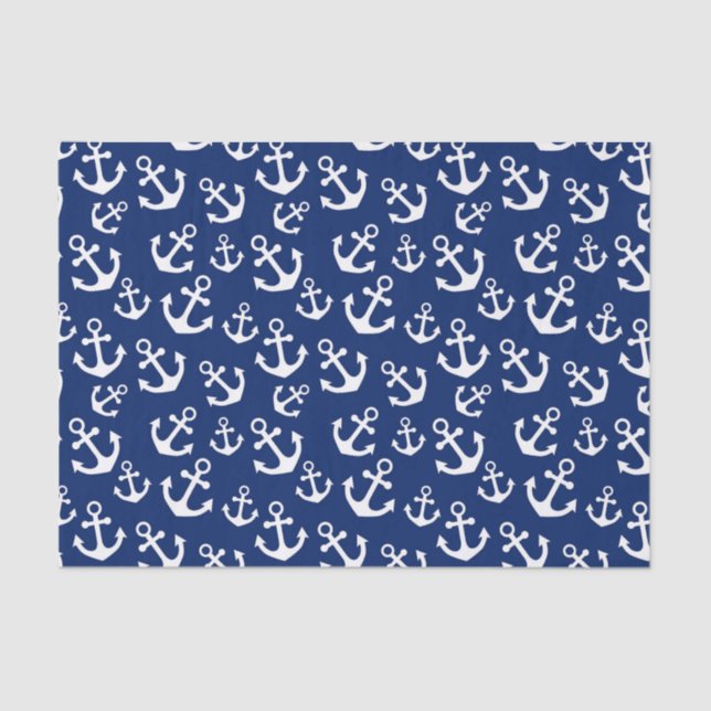 Navy Blue and White Anchors Nautical Pattern Tissue Paper (Front)