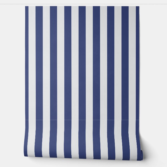 Navy blue and white awning stripe  wallpaper  (Unrolling)