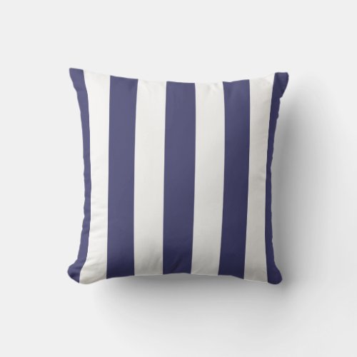 Navy Blue and White Awning Stripes Throw Pillow