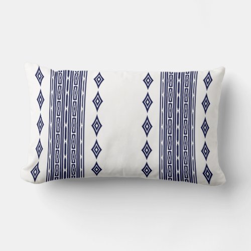Navy Blue and White Aztec Tribal Striped Pattern Lumbar Pillow