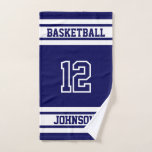 Navy Blue and White 🏀 Basketball - 100% Customize Hand Towel<br><div class="desc">Hand Towel. Navy blue (DIY BACKGROUND Color... change it to any color you like) and white any sport ready for you to personalize. Makes a great gift for any sport player. ✔NOTE: ONLY CHANGE THE TEMPLATE AREAS NEEDED! 😀 If needed, you can remove the text and start fresh adding whatever...</div>