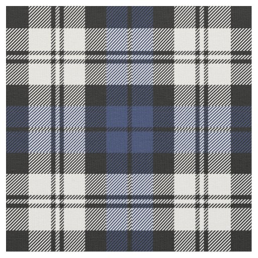 Navy Blue and White Black Watch Tartan Plaid Fabric