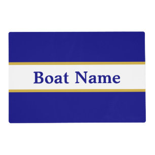 Navy Blue and White Boat Name Text Template Placemat