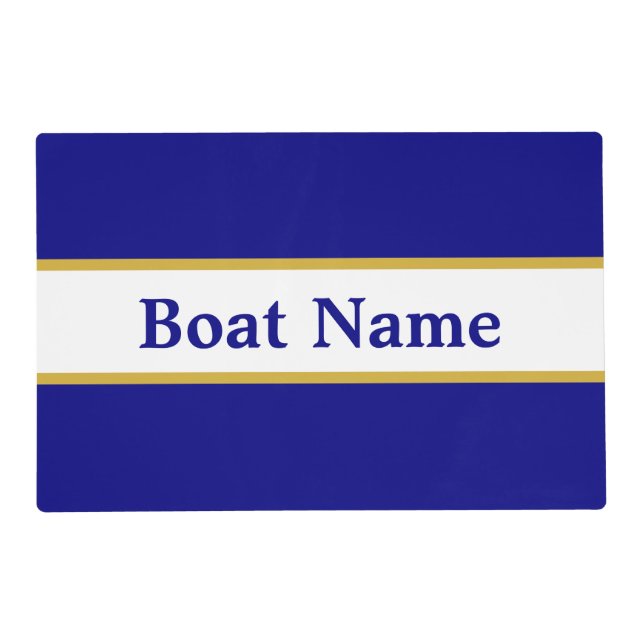 Navy Blue and White Boat Name Text Template Placemat (Front)