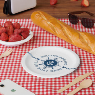 Navy blue and white boat white & boat anchor 2 paper plates